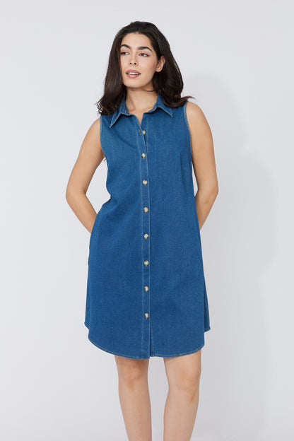 Sleeveless Button Front Midi Dress. Style CK36084