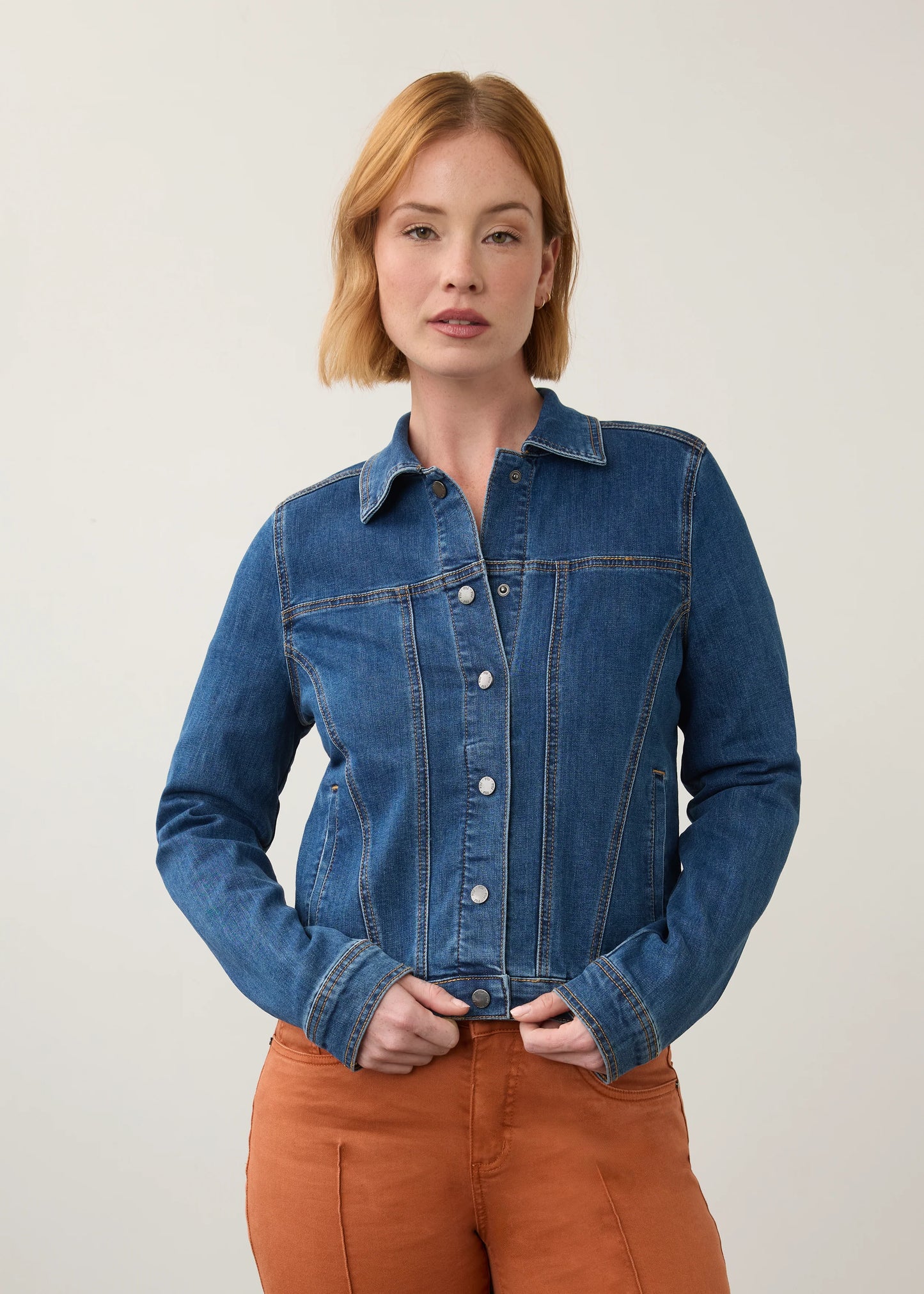 Button Front Long Sleeve Basic Denim Jacket. Style FD1312799