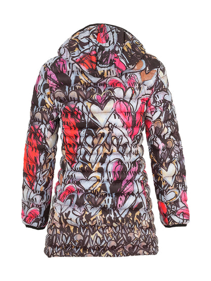 "Watermelon Heart" Artist Print Mid Length Puffer Outerwear. Style DOLC74850