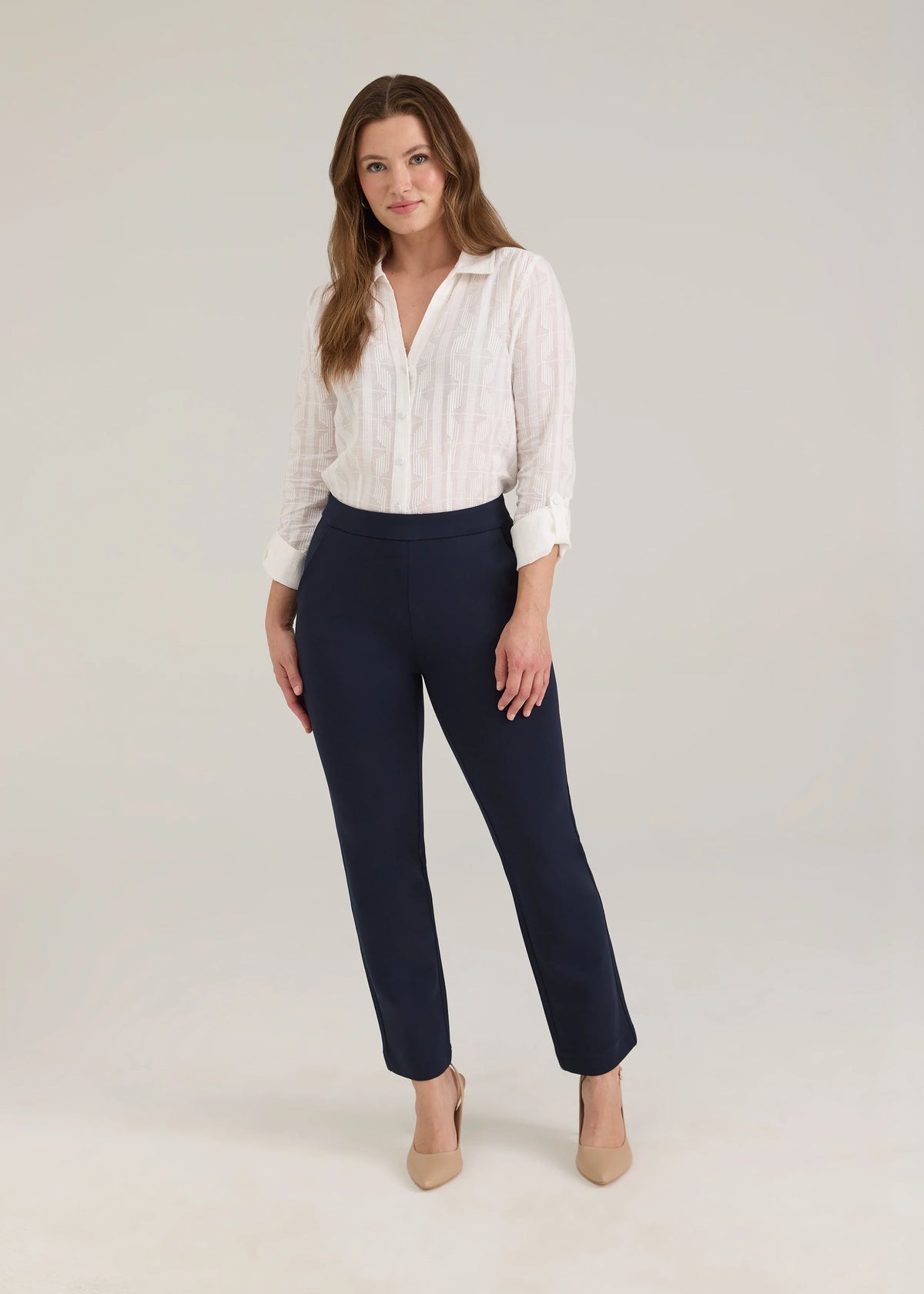 Ponte Pull-On Straight Leg Ankle Length Pant. Style FD2250396