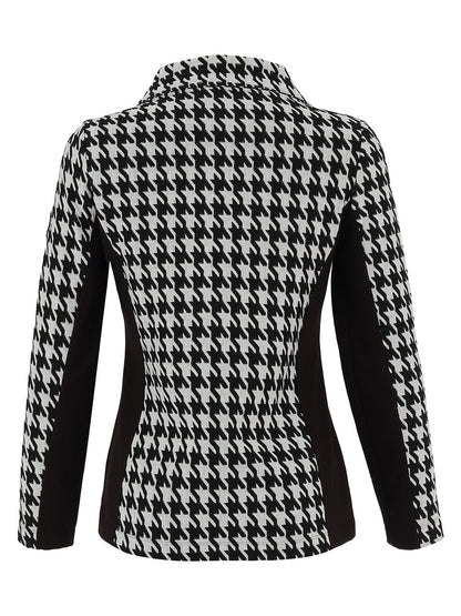 Zip Front Houndstooth Collared Jacket. Style DOLC75103