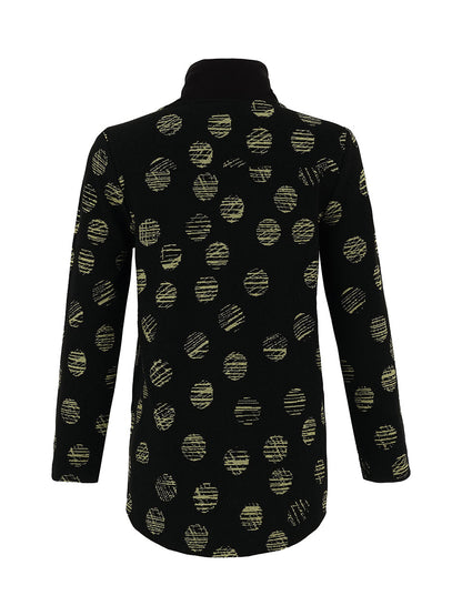 Zip Front Funnel Collar Green Dot Print Sweater. Style DOLC75146
