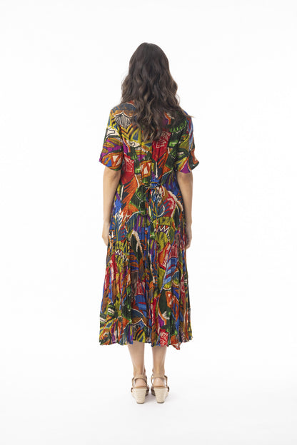 Fit & Flare Back Tie Short Sleeve "Torgua" Print Dress. Style ORI91-257