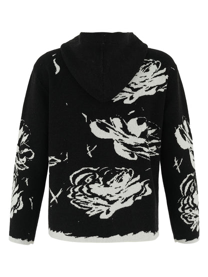 Black & White Hooded Zip Front Sweater. Style DOLC75300