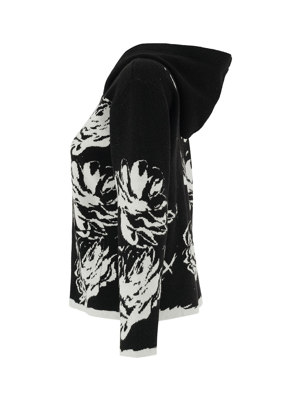 Black & White Hooded Zip Front Sweater. Style DOLC75300