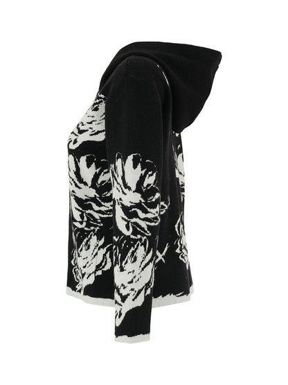 Black & White Hooded Zip Front Sweater. Style DOLC75300