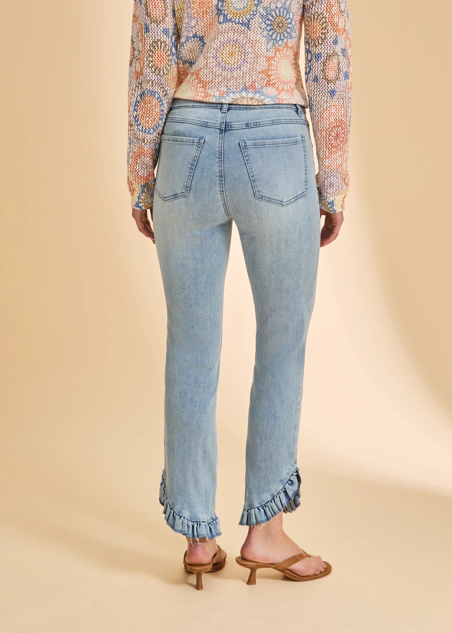 Ruffle Bottom Trim Pencil Leg Pull-On Jean. Style FD2733669S