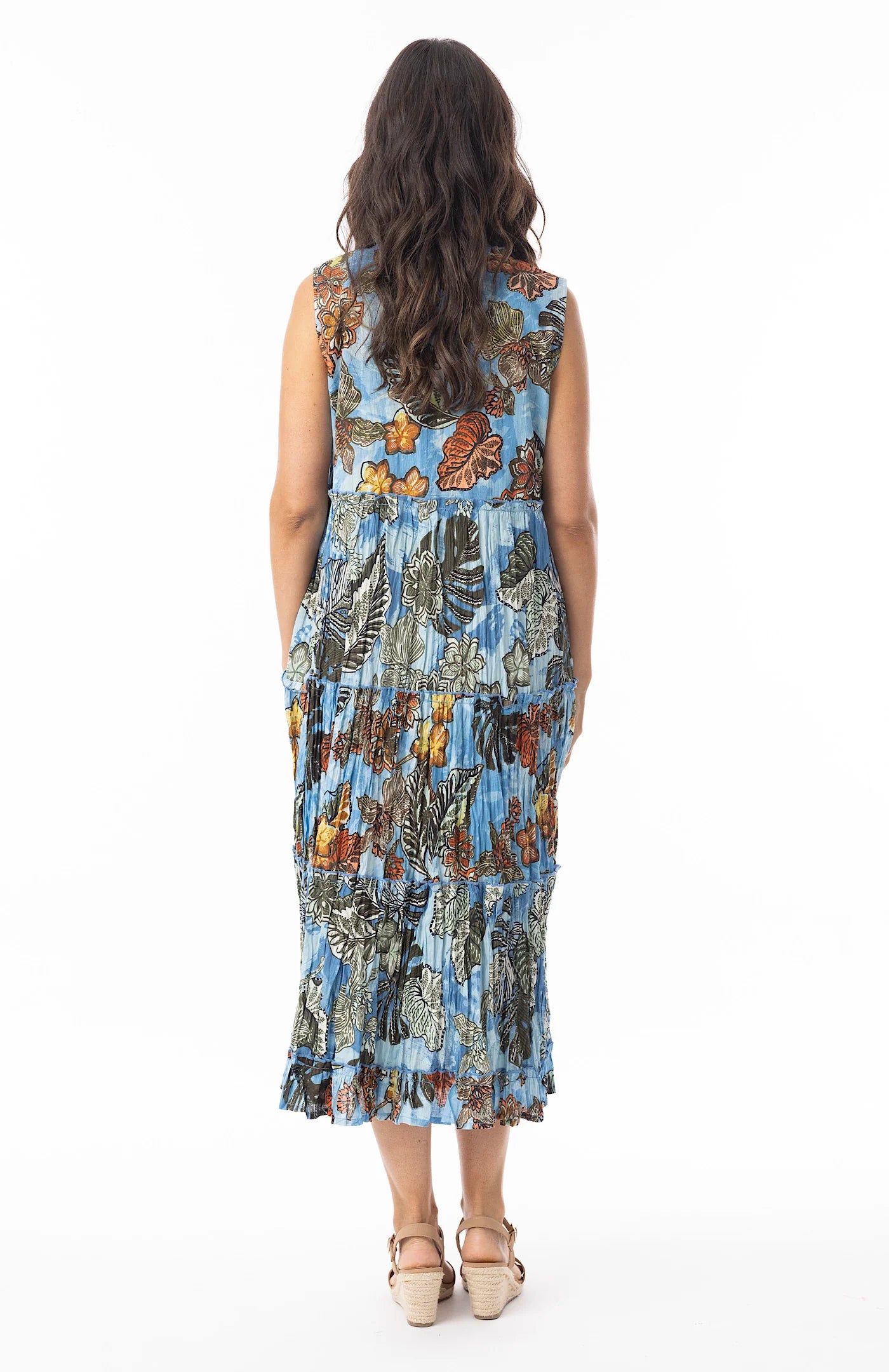 Tiered Crinkle Cotton Decorative Tassel Midi Dress. Style ORI20-112