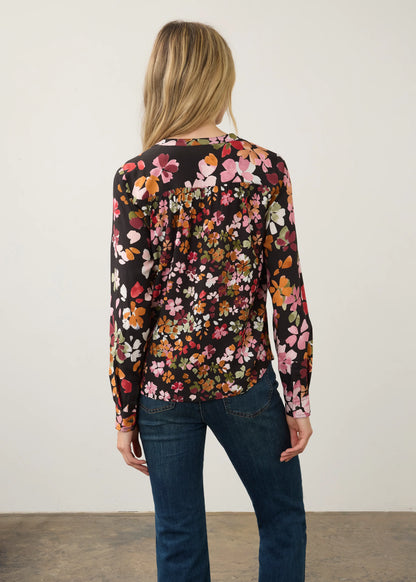 Button Front Collared Smocking Detail Floral Print Top. Style FD7796397