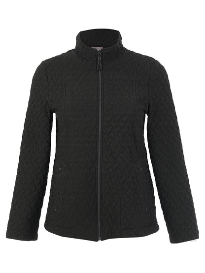Zip Front Stand Collar Textured Fabric Jacket. Style DOLC76192