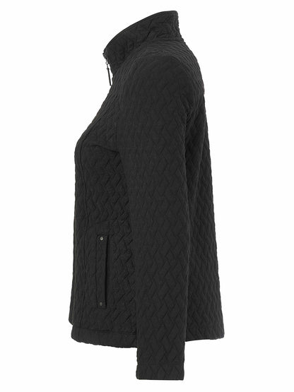 Zip Front Stand Collar Textured Fabric Jacket. Style DOLC76192