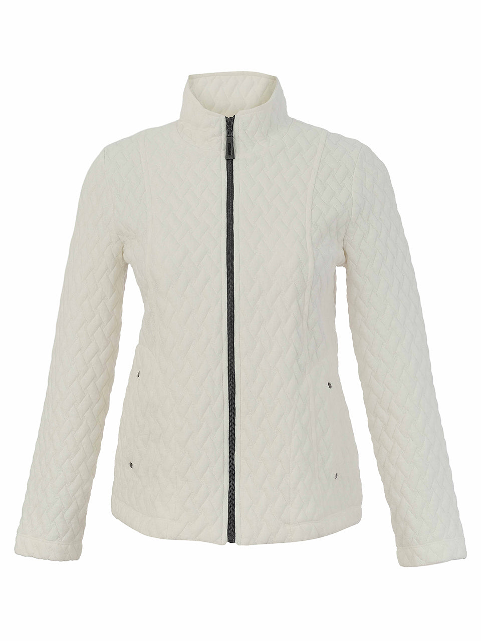 Zip Front Stand Collar Textured Fabric Jacket. Style DOLC76192