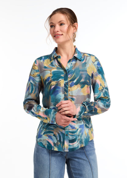 Printed Button Front Top. Style FD7622397