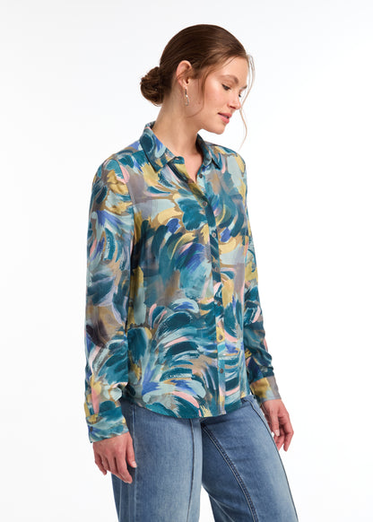 Printed Button Front Top. Style FD7622397