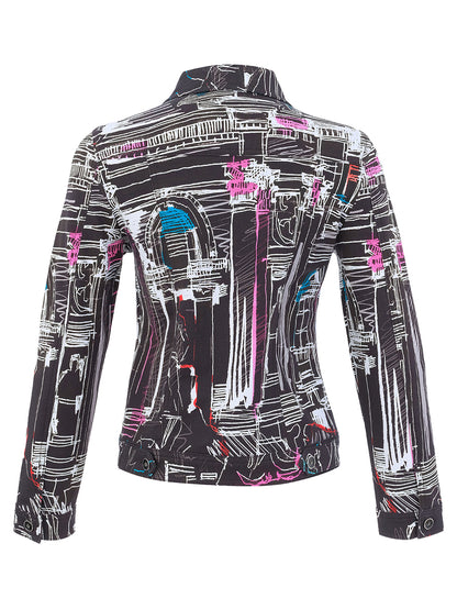 "Trevi" Artist Print Button Front Structured Jacket. Style DOLC76646