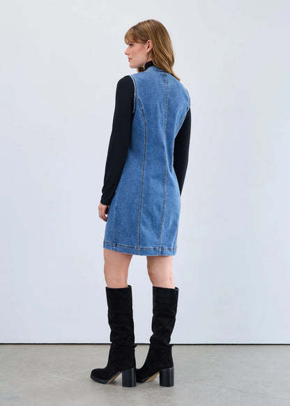 Long Button Front Denim Vest Dress. Style FD7731809
