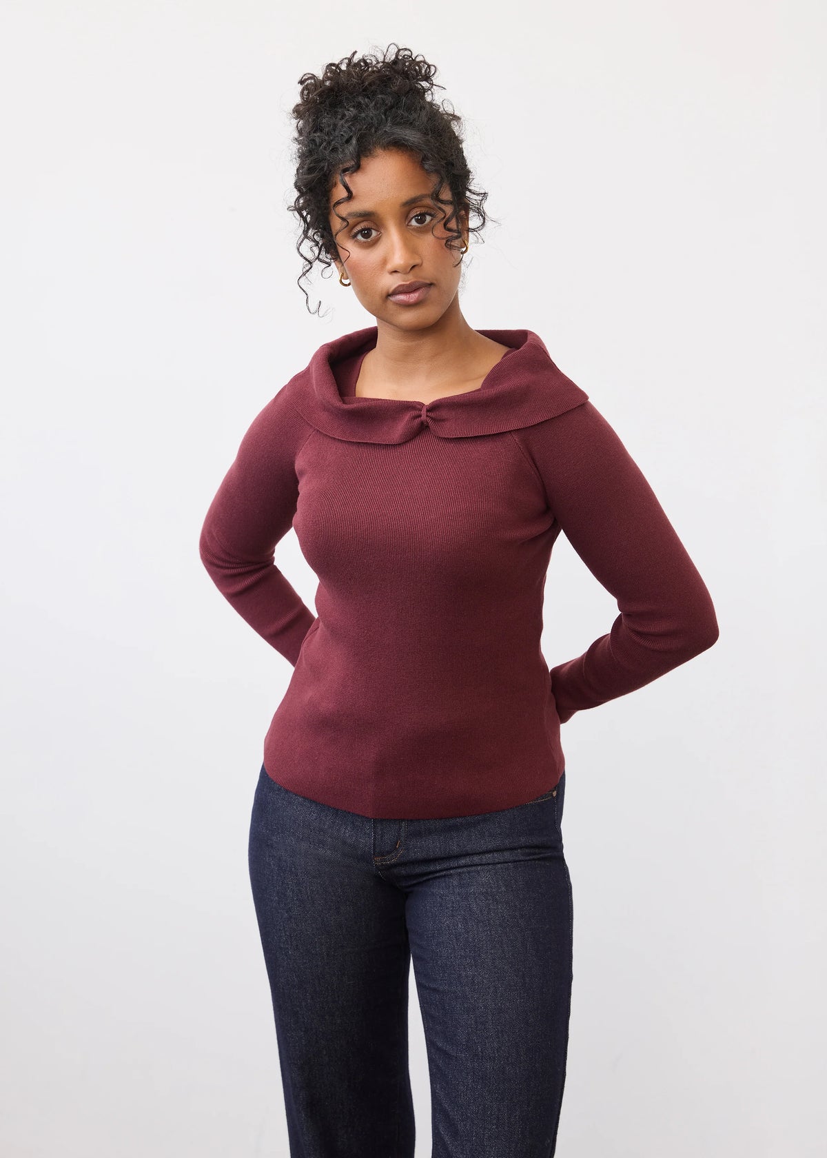 Off Shoulder Long Sleeve Cowl Neck Top. Style FD1983764