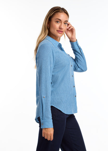 Textured Crinkle Button Front Top. Style FD7800294