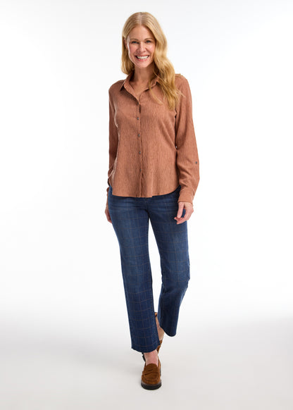 Textured Crinkle Button Front Top. Style FD7800294