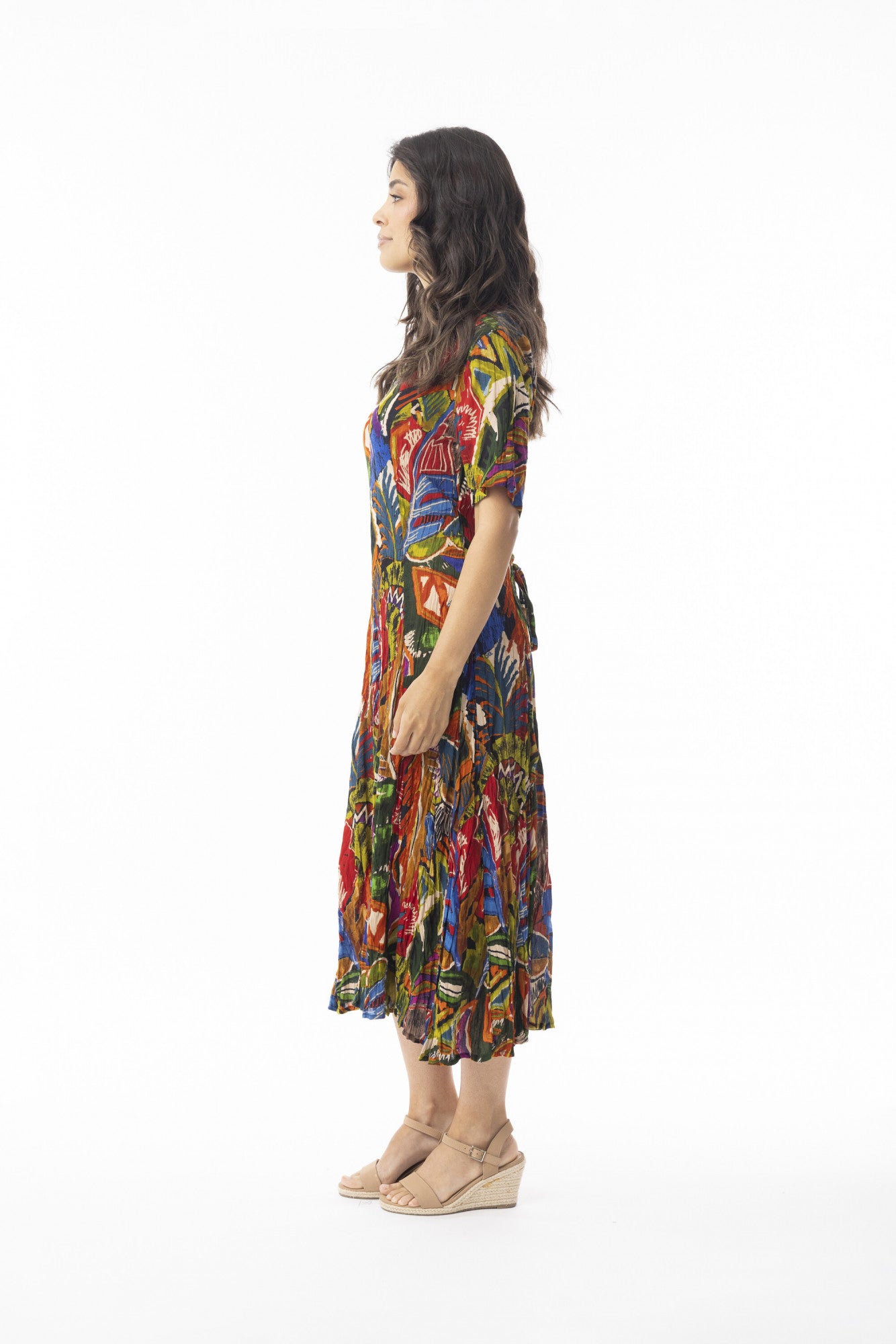 Fit & Flare Back Tie Short Sleeve "Torgua" Print Dress. Style ORI91-257