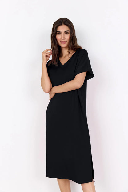 V-Neck Drop Shoulder Soft Stretch Fabric Midi Dress. Style SOYA27539