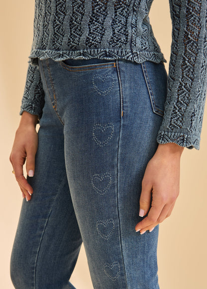 Pull-On Straight Leg Ankle Length Heart Details Jean. Style FD2517669