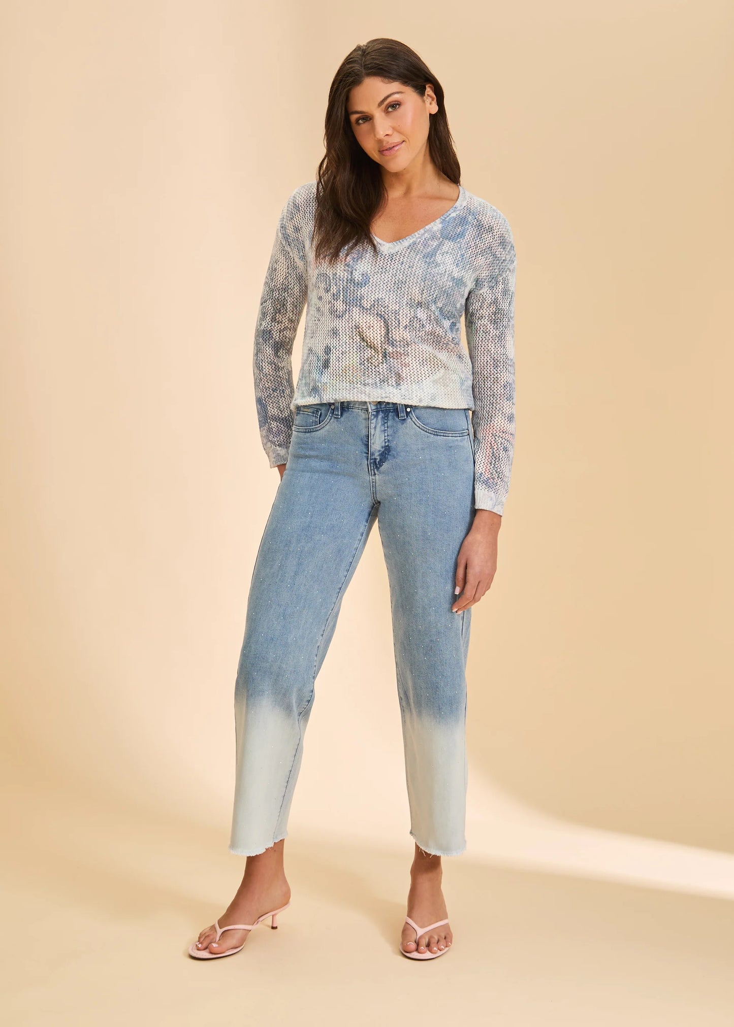 Christina Wide Leg Ankle Length Ombre & Rhinestones Pant. Style FD5198779