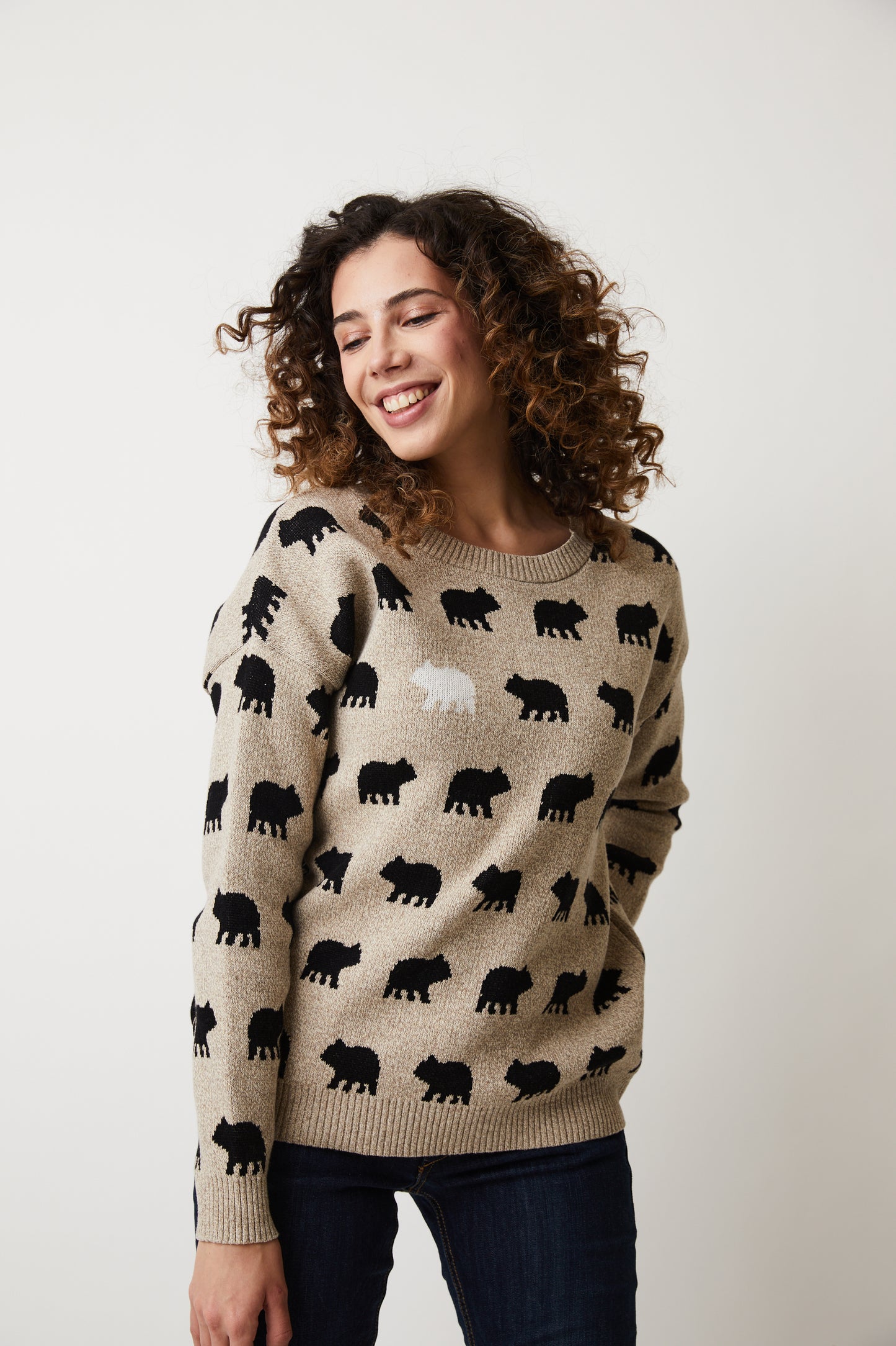 "Bear Naked"  Black & White Bear Print Sweater. Style PH80074