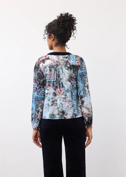 Long Sleeve V-Neckline Velvet Detail Top. Style FD3875153