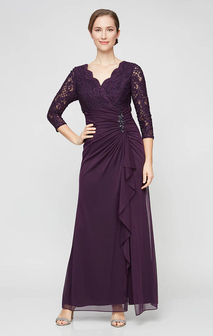 Empire Waist Lace & Mesh Dress with Surplice Neckline. Style ALE81122469