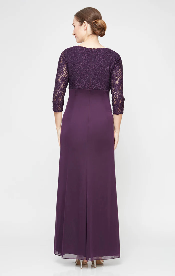 Empire Waist Lace & Mesh Dress with Surplice Neckline. Style ALE81122469