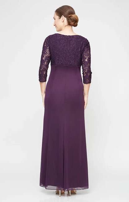 Empire Waist Lace & Mesh Dress with Surplice Neckline. Style ALE81122469