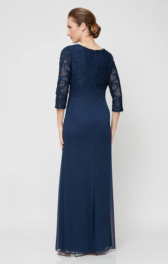 Empire Waist Lace & Mesh Dress with Surplice Neckline. Style ALE81122469