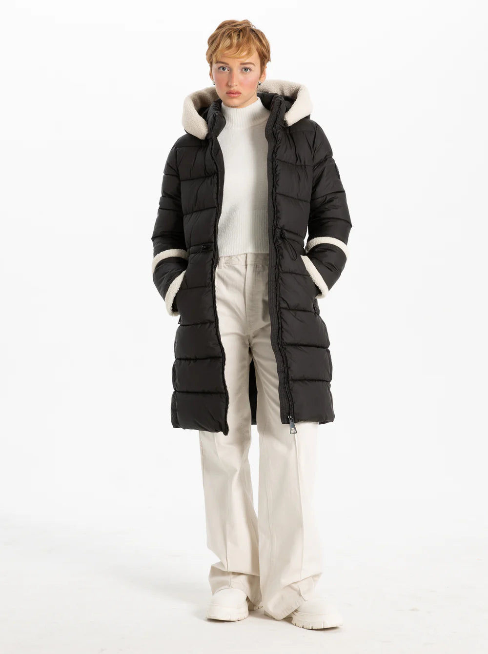 Oksanna Sherpa Trim Outerwear. Style PZ8368508