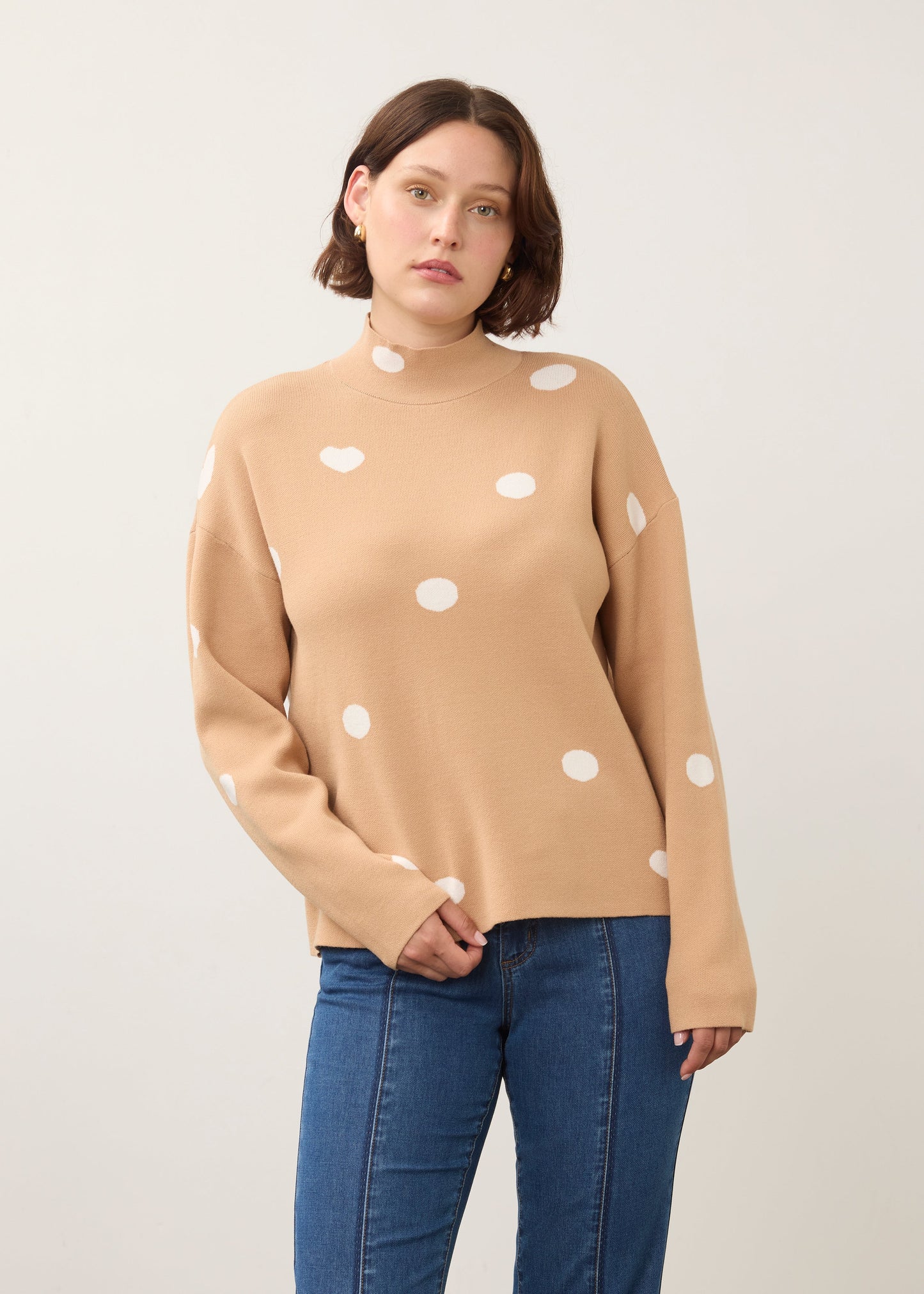 Mock Neck Long Sleeve Printed Sweater. Style FD1301535