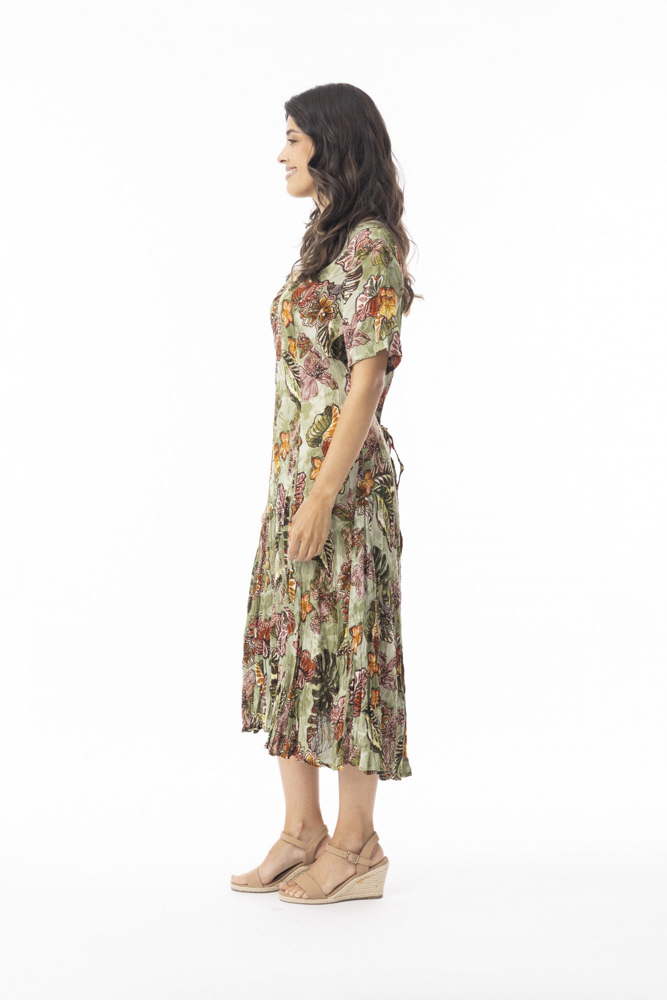 Fit & Flare Back Tie Short Sleeve Tropical Print Dress. Style ORI20-109