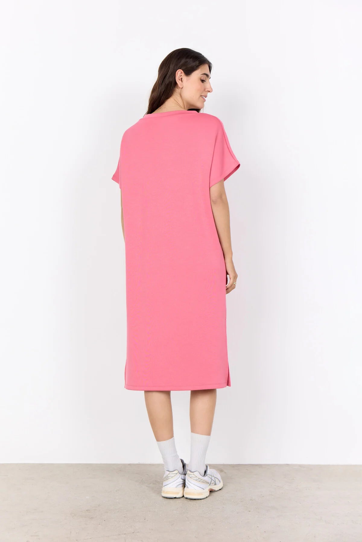 V-Neck Drop Shoulder Soft Stretch Fabric Midi Dress. Style SOYA27539