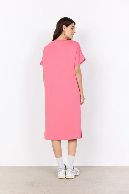 V-Neck Drop Shoulder Soft Stretch Fabric Midi Dress. Style SOYA27539
