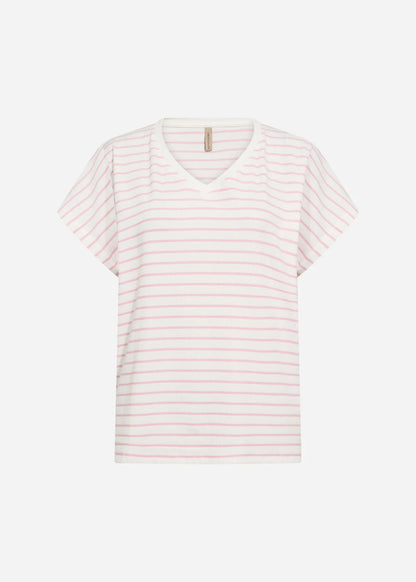 Striped Ribbed V-Neck Short Sleeve Top. Style SOYA27514