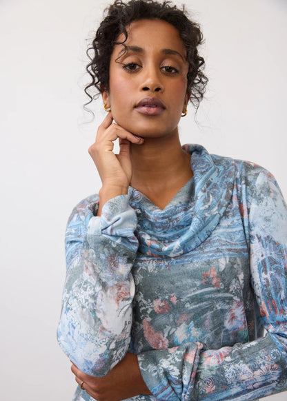 Cowl Neck Floral Print Long Sleeve Top. Style FD3419742