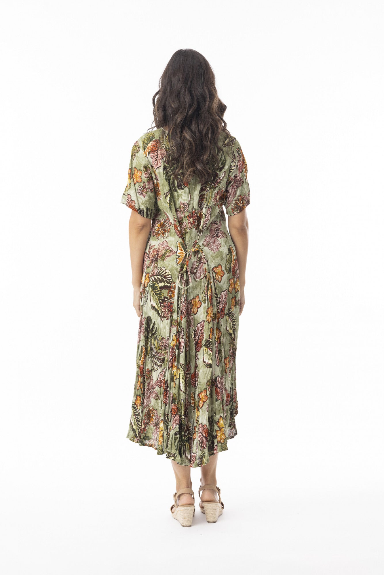 Fit & Flare Back Tie Short Sleeve Tropical Print Dress. Style ORI20-109