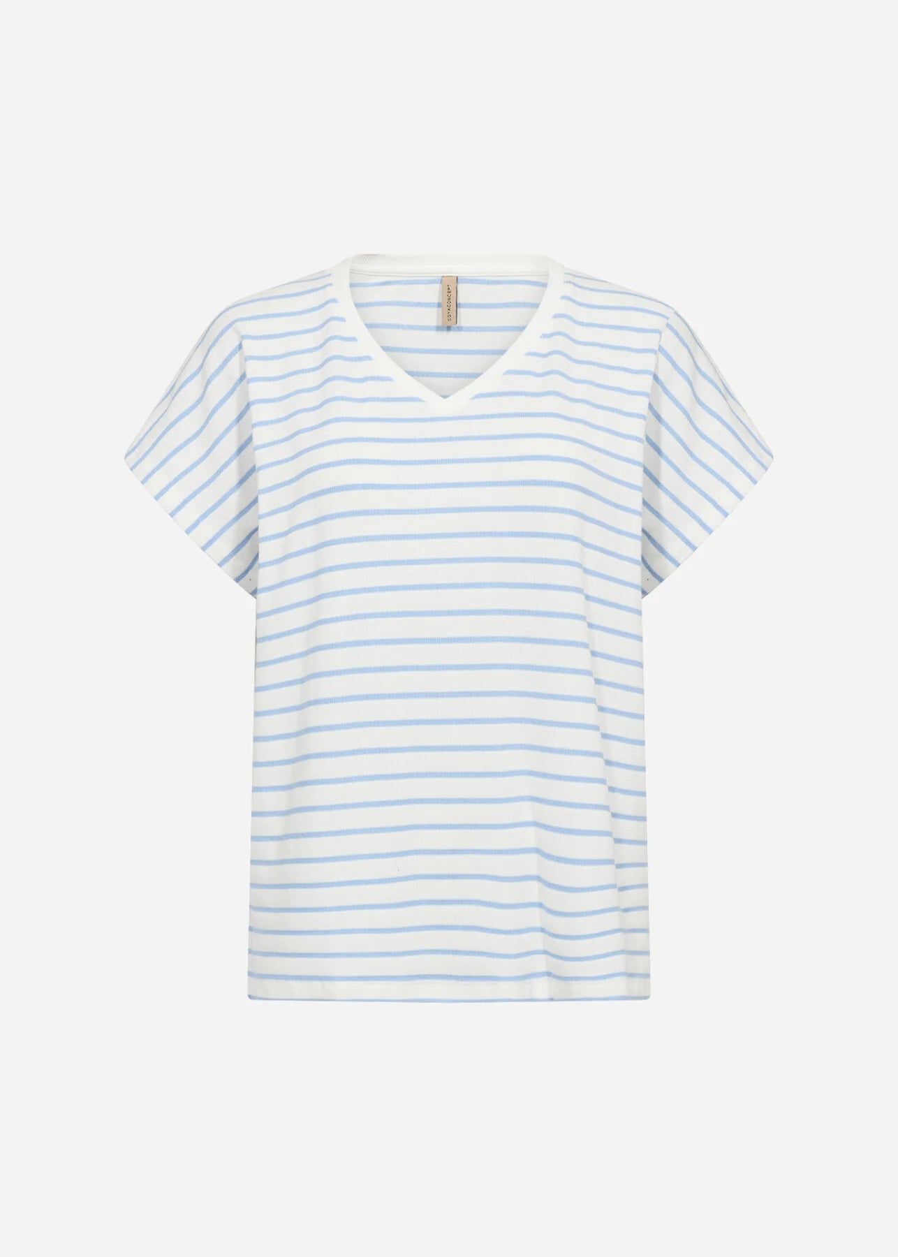 Striped Ribbed V-Neck Short Sleeve Top. Style SOYA27514