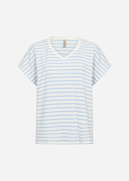 Striped Ribbed V-Neck Short Sleeve Top. Style SOYA27514