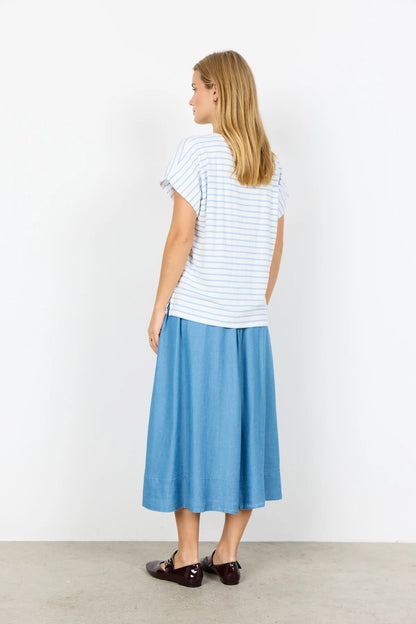 Striped Ribbed V-Neck Short Sleeve Top. Style SOYA27514