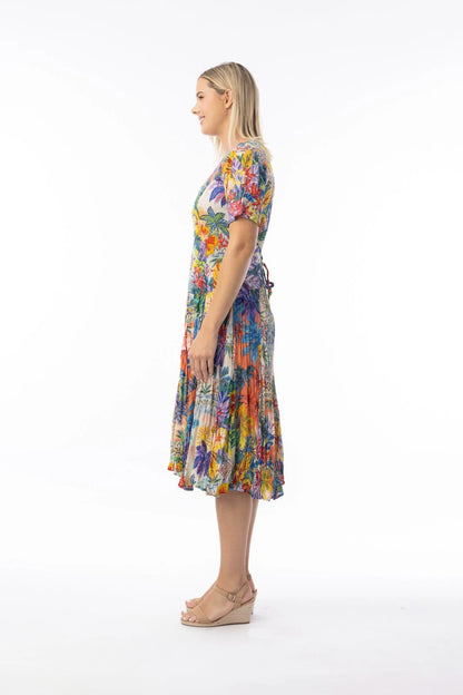 Fit & Flare Back Tie Short Sleeve "Aruba" Print Dress. Style ORI91-265