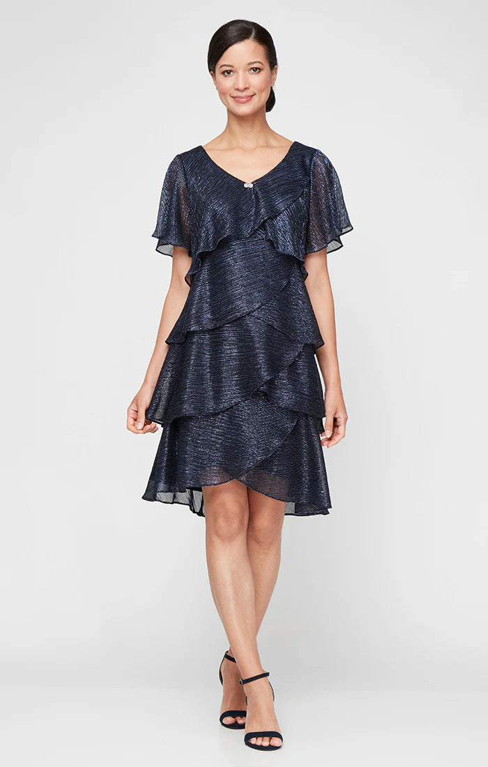 Shimmer Bodre Chiffon Tiered Cocktail Dress. Style SL9155124