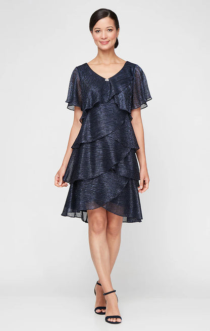 Shimmer Bodre Chiffon Tiered Cocktail Dress. Style SL9155124