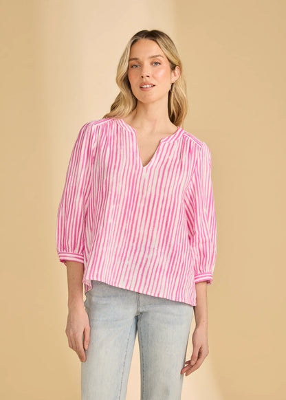 Striped 3/4 Sleeve V-Neck Top. Style FD7378205
