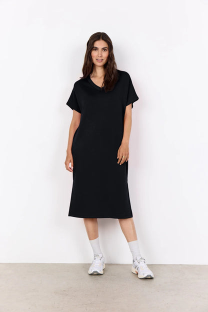 V-Neck Drop Shoulder Soft Stretch Fabric Midi Dress. Style SOYA27539