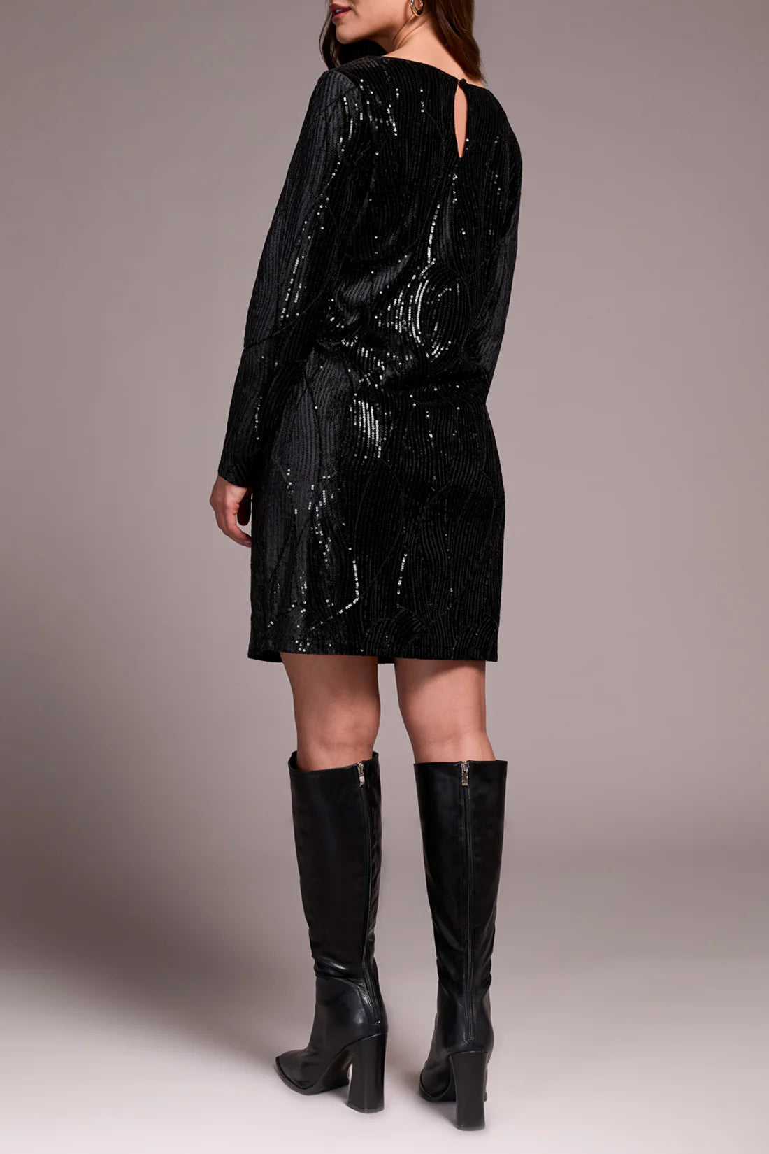 Black Sequin Long Sleeve Mini Dress. Style TR945O-5055